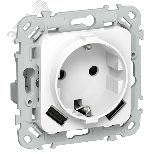 FLITE Розетка 1-местная с заземлением с защитными шторками 16А с USB A+A 3,1А безвинтовое крепление РСЮша11-1-ФлБ белый IEK