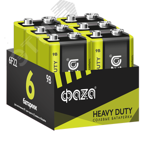 Элементы питания солевые 6F22 (крона) Heavy Duty (6 шт. в упаковке)