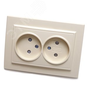 Розетка двухместная б/з,с защитной шторкой,250В, 10А,  серия Эрна, слоновая кость Stekker