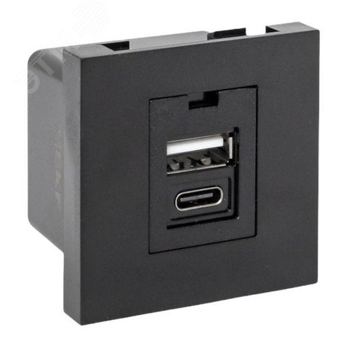 Розетка USB A+C, 2.1А, 2 гнезда, без индикатора, черная, матовая EKF