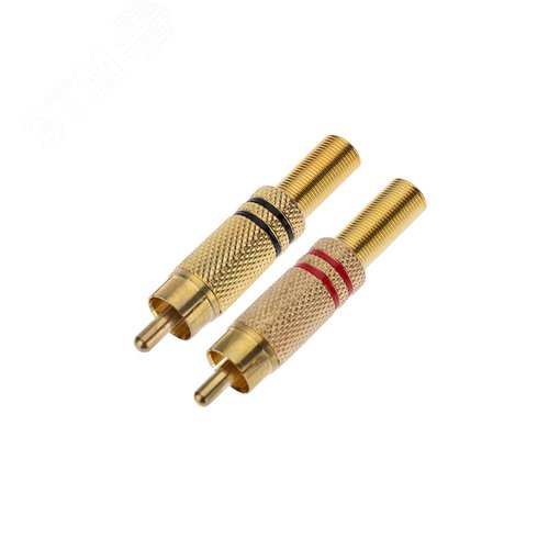Разъем штекер RCA металл пайка, Gold, черный/красный