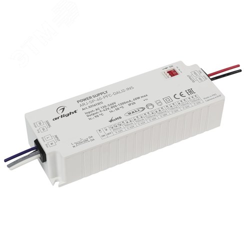 Блок питания ARJ-SP-40-PFC-DALI2-INS (40W, 9-47V, 0.85-1.2A) (IP20 Пластик, 5 лет)