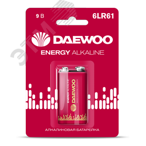 Элемент питания 6F22 9V DAEWOO солевая Energy Alkaline блистер, 1 шт.