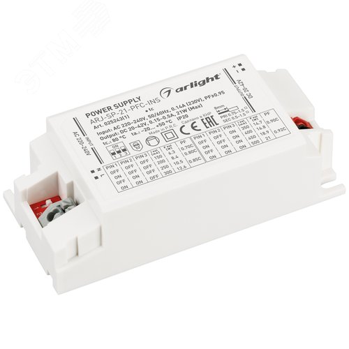 Блок питания ARJ-SP-21-PFC-INS (21W, 20-42V, 0.15-0.5A) (IP20 Пластик, 5 лет)