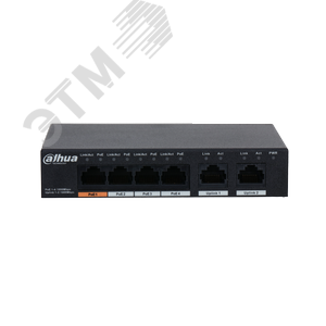 Коммутатор неуправляемый, PoE, 6 портов 1000 Мб/с RJ45, 60 Вт