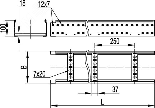 Лоток лестничный 100х600 L=3000мм горячеоцинкованный