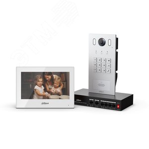 Комплект IP  видеодомофона (Панель вызывная       DHI-VTO3221E-P, видеодомофон с WiFi               DHI-VTH2621GW-WP, неуправляемый 4-портовый        коммутатор с Poe DH-PFS3006-4ET-36, монтажная     коробка для накладного монтажа)