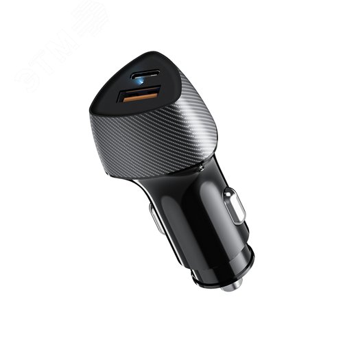 Устройство автомобильное зарядное с двумя портами (USB-A QC 3.0 + USB-C PD) со световой индикацией, 51Вт, черное