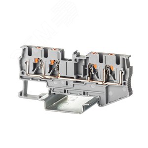 Клемма проходная, зажим push-in, 4 точки подключения, 4 кв.мм, серая