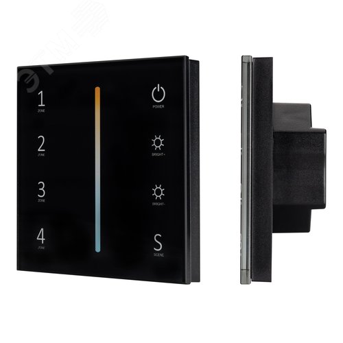 Панель Sens SMART-P43-MIX Black 230V, 4 зоны, 2.4G ARL, IP20 пластик, 5 лет