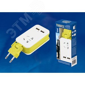Удлинитель серии Travel, шнур 1,5м., 1 гнездо, б/з, 2USBх1,1 A. S-CT1-1,5U WHITE/GREEN LM Белый с салатовым.