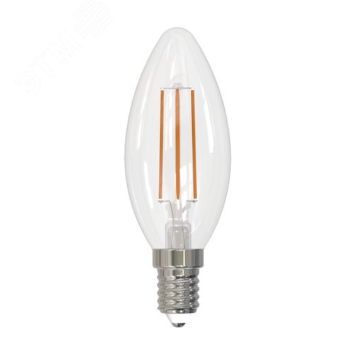 Лампа светодиодная. LED-C35-5W/4000K/E14/CL/SLF Форма свеча, прозрачная. Белый свет (4000K). ТМ Volpe
