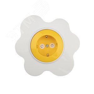Розетка одноместная KRANZ HAPPY Яичница скрытой установки, заземл и шторками, желтая/белая