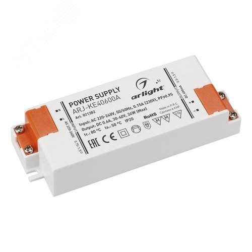Блок питания ARJ-KE40600A (24W, 600mA, PFC) (ARL, IP20 Пластик, 5 лет)