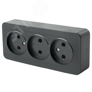 Розетка трехместная б/з 250В 10А серия София черный STEKKER