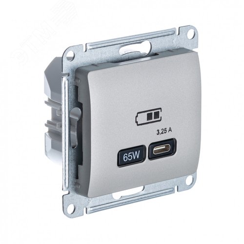 GLOSSA USB РОЗЕТКА тип-C 65Вт высокоскор.заряд.   QC, PD, механизм, ПЛАТИНА