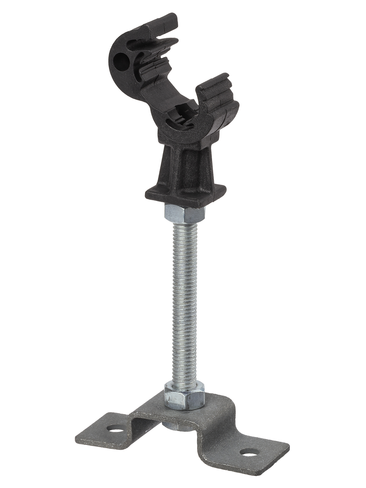 Держатель для гориз. и верт. поверхностей, полимерный фиксатор с защелкой для прута Ø8-10 мм, высота со шпилькой 100 мм, гор. цинк. (упак. 1 шт.) TDM