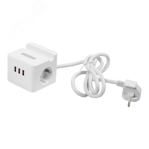 Удлинитель Standard с заземлением шнур 1,5м 2 гнезда 3 USB 16А держатель для телефона белый ТМ S-GCD2-1,5SBUH WHITE