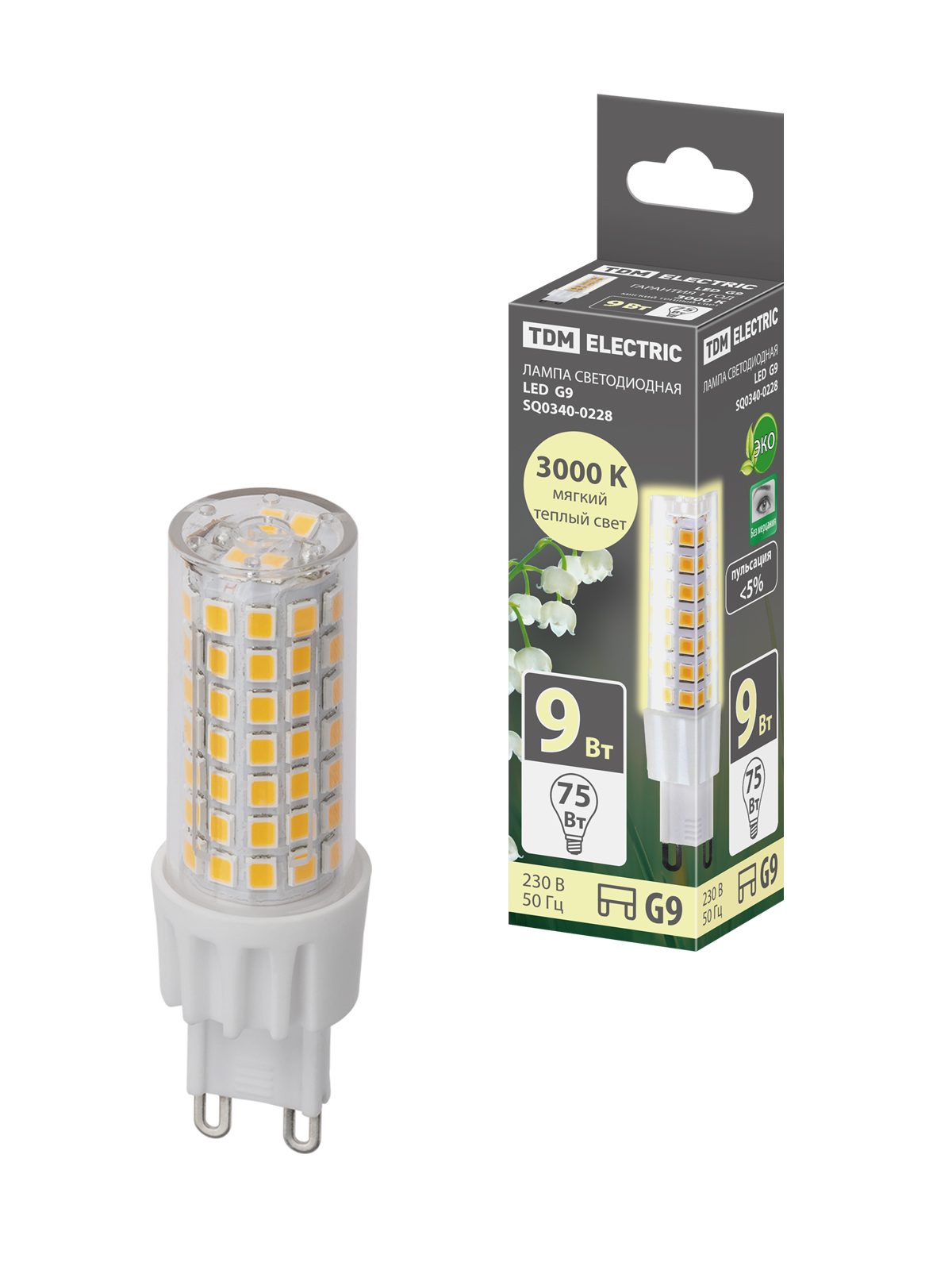 Лампа светодиодная G9-9 Вт-230 В-3000 К, SMD, 21,5x70,5 мм TDM