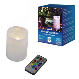 Фигура светодиодная Свеча на батарейках 2АА не в/к 7,5х10 см 1 светодиод RGB свет Пульт ДУ в/к ULD-F052 RGB RC CANDLE