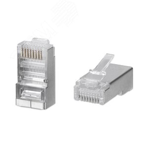 Коннектор RJ-45 под витую пару. категория 5e. экранированный. универсальный (для одножильного и многожильного кабеля) для проводников с толщиной по изоляции до 1.05 мм