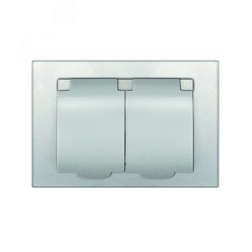 Розетка двухместная UNIVersal серия Афина с/з с крышкой, с/у, 16А, 220В, серебро (еврослот), механизм