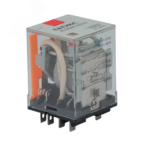 Реле миниатюрное силовое, 3CO, ком. ток 16А, AgSnO?, напряжение 12V AC, опция: тест-кнопка+светодиод