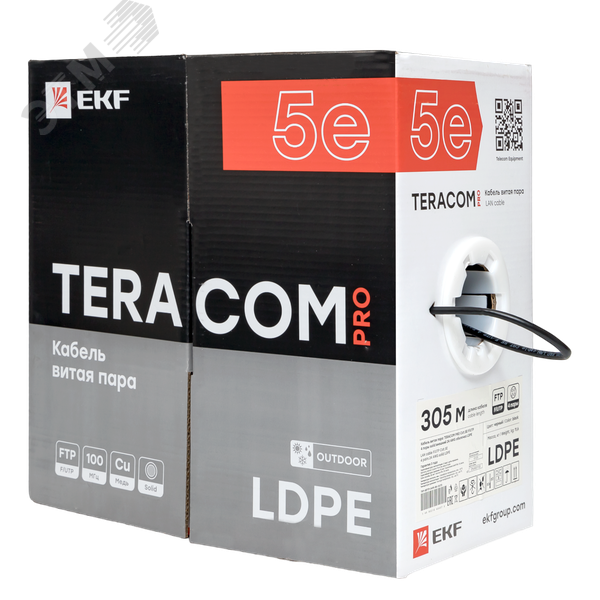 Витая пара TERACOM PRO 5E F/UTP 4 пары solid OUT 24AWG LDPE черный 305м