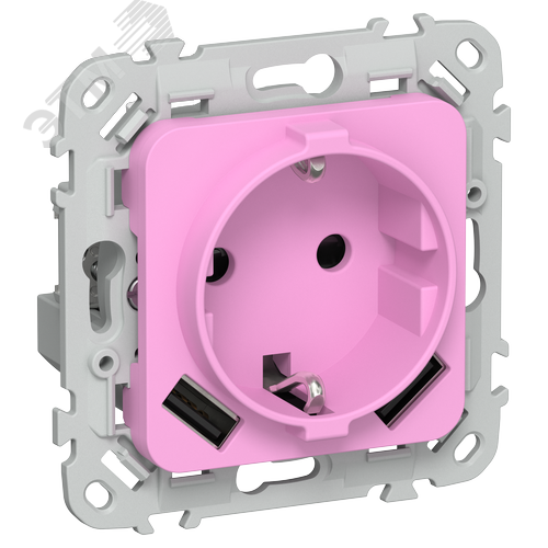 FLITE Розетка 1-местная с заземлением с защитными шторками 16А с USB A+A 3,1А безвинтовое крепление РСЮша11-1-ФлПр пурпурный IEK