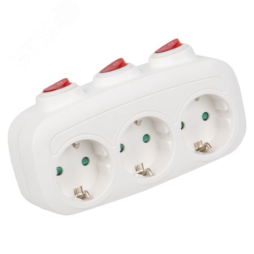 Разветвитель сетевой S-GES3-16OB WHITE с выключателем, с/з. 3 гнезда. 16А, 3500Вт. Белый