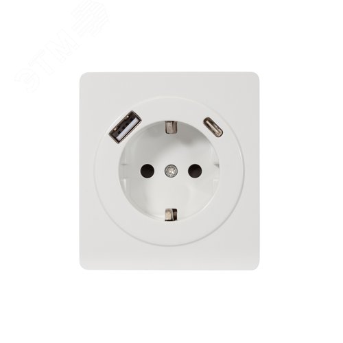 Розетка ROUND одинарная с/з скрытой установки з/ш 16А с USB A+C быстрой зарядки 5В/3А механизм перламутр