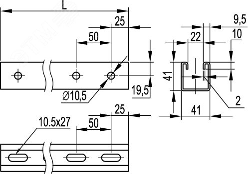 С-образный профиль 41х41, L300, толщ.2,0 мм