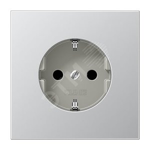 Штепсельная розетка SCHUKO одинарная, с заземлением, с шторками, 16A, 250В  (механизм + накладка, без рамки). Серия LS990  Материал- металл  Цвет- алюминий