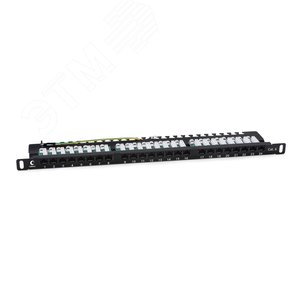 Патч-панель высокой плотности 19' (0,5U), 24 порта RJ-45, категория 6, Dual IDC, 90 градусов, с задним кабельным организатором