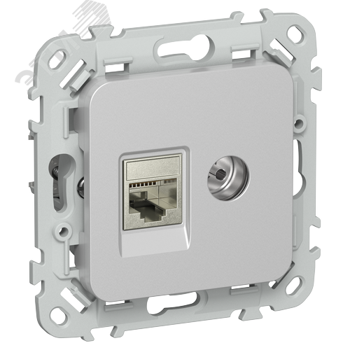 FLITE Розетка 2-местная RJ45/TV категория 6 STP РКТВ6-2-1-ФлА алюминий IEK