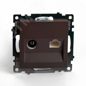 Розетка TV + компьютерная RJ-45 (механизм) серия Катрин шоколад STEKKER