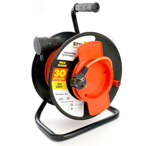 Удлинитель на пластиковой катушке 1-местный с/з 3x1,5 30м 250В 16А IP44 Standart STD04-10-30 UG