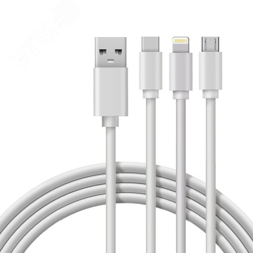 Кабель USB 3в1 Type-С (3A), Lightning (2,4A), micro USB (2A), 1м, ПВХ
