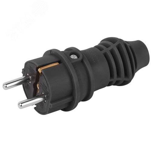 Вилка каучуковая прямая c заземлением 16А IP44 черная VX13-B-IP44