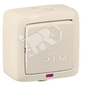 Выключатель одноклавишный наружный с индикацией слоновая кость IP44 10А