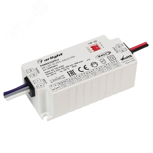 Блок питания ARJ-SP-10-PFC-DALI2-INS (10W, 9-42V, 0.12-0.35A) ( IP20 Пластик, 5 лет)