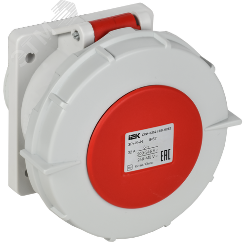Розетка встраиваемая прямаяССИ-6252 32А-6ч 380В 3P+PE+N IP67 IEK