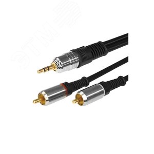 Аудио кабель 3.5 мм - 2 RCA, 3 м, GOLD-металл