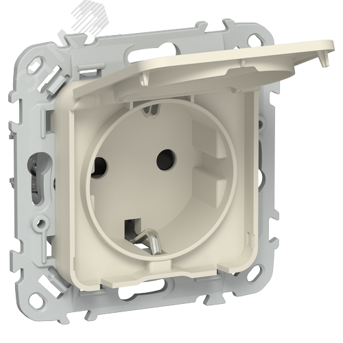 FLITE Розетка с заземлением с защитными шторками и крышкой 16А IP44 РСшкр11-0-44-ФлСл сливочный IEK