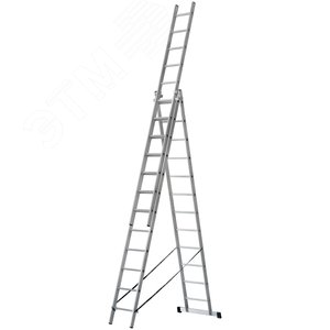 Лестница трехсекционная алюминиевая усиленная, 3x12 ступеней, H=343/594/841 см, вес 17.83 кг