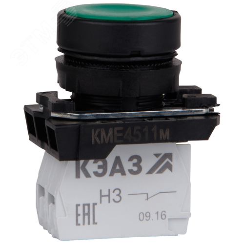 Кнопка КМЕ4110м-зеленый-1но+0нз-цилиндр-IP40
