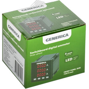 Амперметр цифровой щитовой трехфазный DO RS-485 72х72 мм LED GENERICA