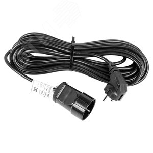Удлинитель-шнур ПВС 3х0.75, 10 м, с/з, 6 А, 1300 Вт, IP44, черный
