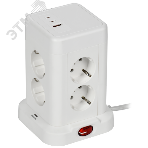 DOMINIC Удлинитель У08K 8 мест 2P+PE 1,5м 3х1,0мм2 16А/250В USB A+C 20Вт белый IEK