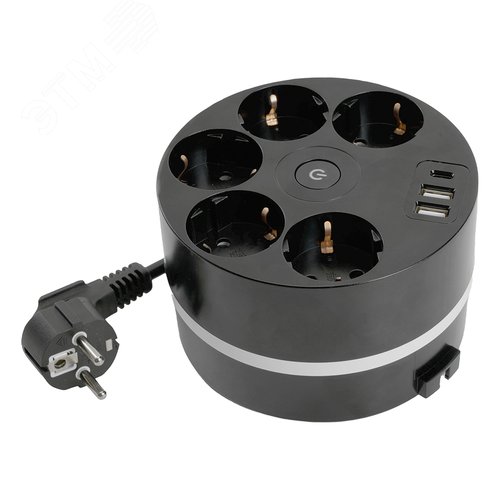 Удлинитель 5-местный с/з 3x1мм2 2.5м 250В 16А 2USB A + C 5V 3.1A Comfort черный